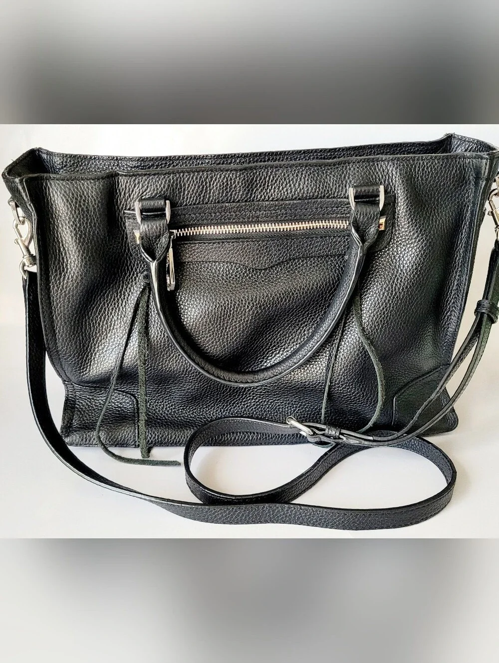 Rebecca Minkoff Regan Black Pebbled Leather Crossbody/Satchel Laptop 13